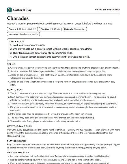 Preview of the first page of Printable host sheet